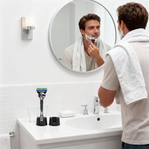 Razor Holder Compatible with Gillette Razor,2 Pack Anti-slip ABS Draining Razor Stand Compatible with Gillette Razor For Bathroom,2PCS Cleaning Brushes Included