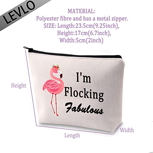 LEVLO Pink Flamingo Lovers Gifts I'm Flocking Fabulous Cosmetic Bags With Flamingo Pattern BFF Gift (I'm Flocking Fabulous)
