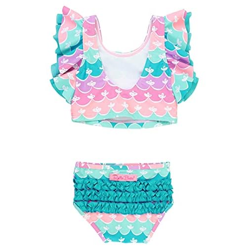 RuffleButts Girls UPF50+ Sun Protection One Shoulder Ruffle Tankini Two Piece Swimsuit
