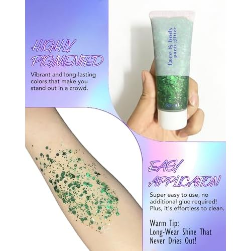 St Patricks Day Green Face Body Glitter, Chunky Hair Glitter for Women, Green Accessories for Spirit Week,Irish Parade Sequins Makeup for Saint Paddy Festival Rave Alien Costume Outfits,55g
