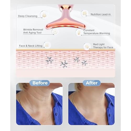 Light Based Face-Neck-Massager - 7 Color Portable Facial Massager for Skin Care, Glossy Pink