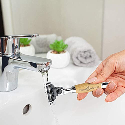 Frank FS shaving Manual Razor, 3 Blade Razor with Natural Bamboo Handle,Unisex Sustainable Razor Diamond Wood Grain Pattern Handle Shaving Razor