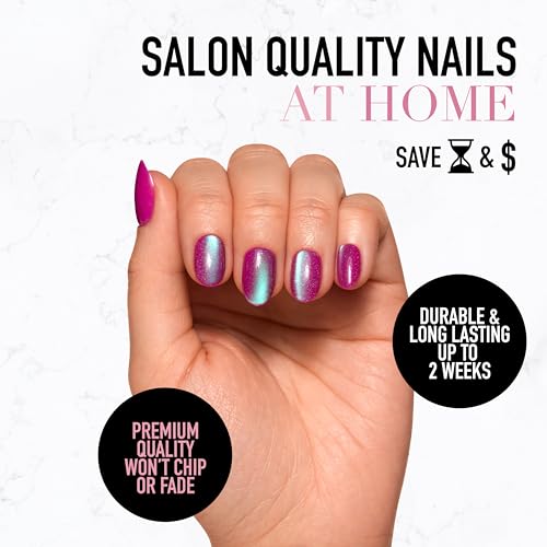 Glamnetic Press-On Nails Bundle - Berry Fizz & Fairy Dust | Magenta Nails and Beige-Pink Nails in Short Oval Shapes with Velvet Metallic Finishes | Reusable Nail Kits