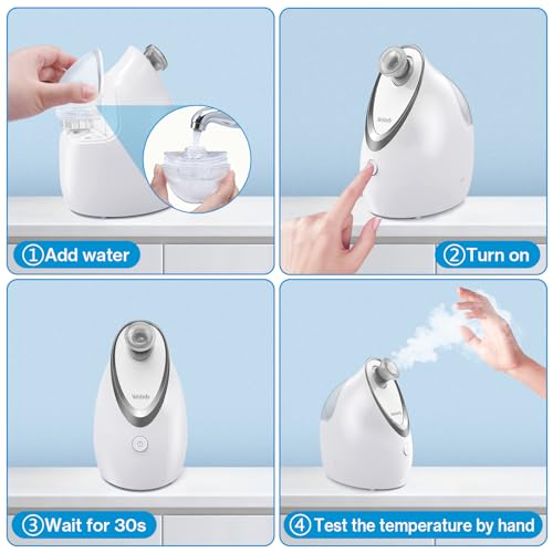 Facial Steamer, Nano-Ionic Face Steamer with Adjustable Nozzle & Aromatherapy Function, Warm Mist Humidifier Home Sauna Spa, Facial Moisturizing Deep Cleaning for Women, Birthday Gifts,White