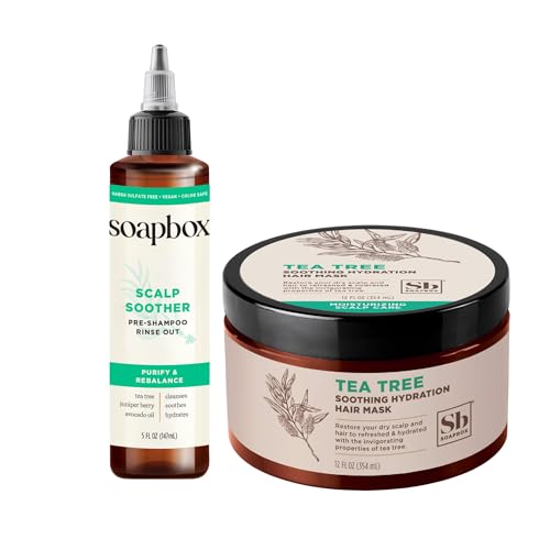 Soapbox Scalp Treatment & Hair Mask, Soothing Scalp Treatment 5oz + Moisturizing Hair Treatment 12oz with Tea Tree Oil, Set of 2 - Vegan, Cruelty, Paraben, Gluten & Harsh Sulfate Free