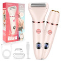 Karrte 2-in-1 Women Electric Shaver Dual Head Bikini Trimmer, Razors for Shaving Pubic Hair, Wet and Dry Cordless Painless Hair Removal for Private Area Pink