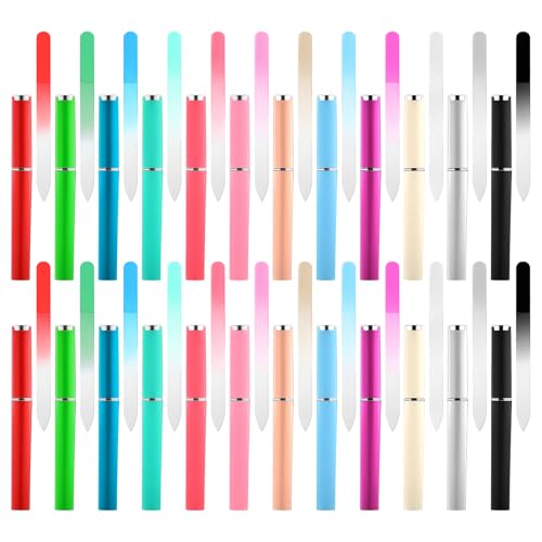 24Pcs Glass Nail File with Case, Double Sided Finger Nail Files Crystal Professional Fingernail Files Set Manicure Women Care for Natural, Pedicure, Artificial, Fake Nails