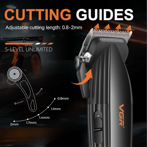 VGR 889C Professional Hair Clippers for Men, 9000RPM Cordless Barber Clippers with Ceramic & MIM Blades, 6 Magnetic Guide Combs, LED Display, USB Charging Base, Mens Grooming Kits for Barber