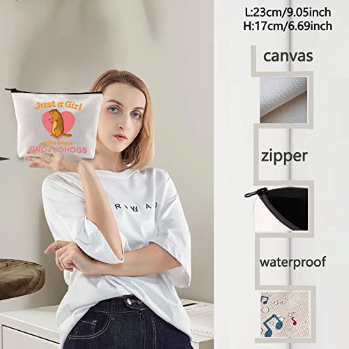 LEVLO Funny Groundhogs Cosmetic Make up Bag Animal Lover Gift Just A Girl Who Loves Groundhogs Makeup Zipper Pouch Bag Groundhogs Lover Gift (Loves Groundhogs)