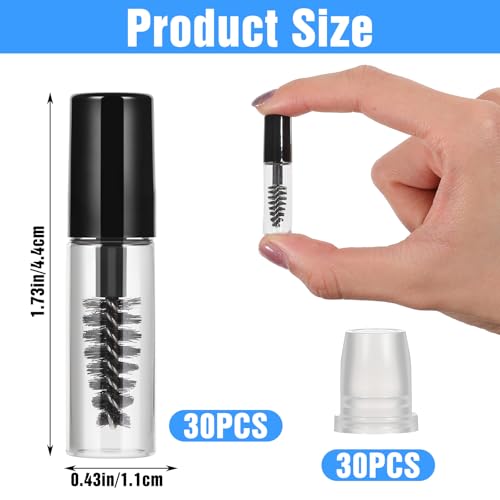 30Pcs Empty Mascara Tube with Eyelash Wand 2ml Mascara Bottles with Brush Rubber Inserts Mini Eyelashes Cream Container Bottle for Travel Small Sample Size Eyelash Growth packing