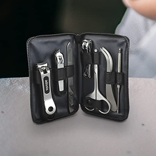 Seki Edge Adonis Grooming Kit (G-3022) Mens Grooming Kit - 7 Piece Manicure & Pedicure Nail Kit with Nail Clippers, Nail Nippers, Nose Scissors, Nail File, & Tweezers in Travel Case