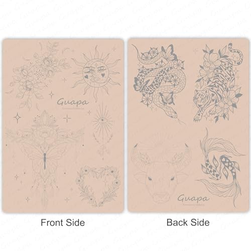 Guapa 3pcs Silicone Pre-Printed Tattoo Practice Skin with 9 Unique Patterns Tiny Tattoo Practice Skins with Design (Pink Sheet)
