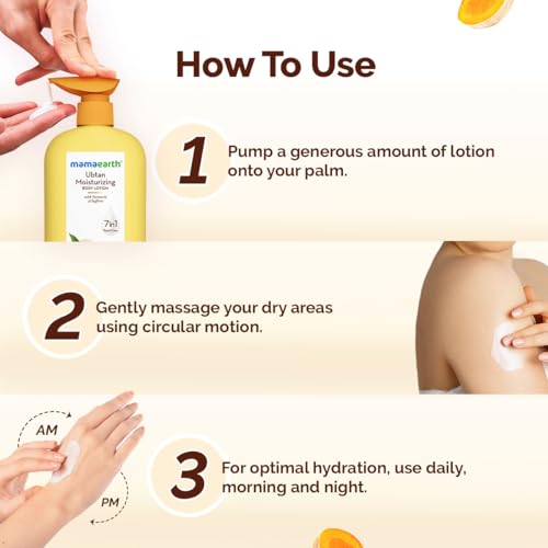 MAMAEARTH Ubtan Moisturizing Body Lotion with Turmeric & Saffron for Glowing Skin 400 ml | 48H Moisturization | Nourishes Dry Skin | 7in1 Total Care | 100% Natural Butter | Non-Greasy Smooth Skin