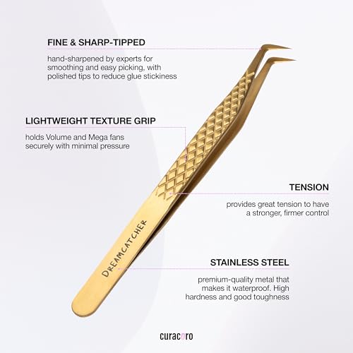 Curacoro Lash Tweezers for Eyelash Extensions - LashSmith Slim Boost Tweezer for Volume & Mega Volume