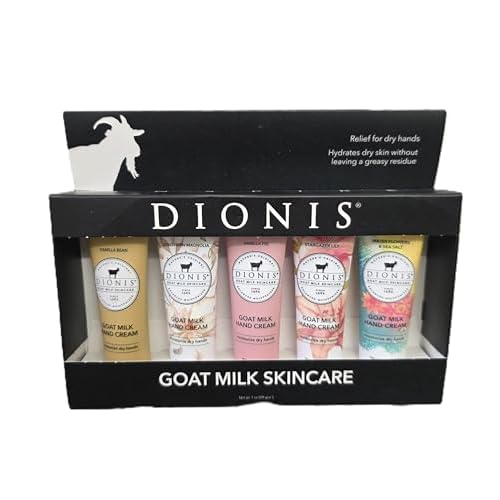Dionis Goat Milk Hand Cream Gift Set, 5 Pack Assorted Fragrances with Vanilla Bean, Southern Magnolia, Vanilla Fig, Stargazer Lily, Water Flowers and Sea Salt, Non-Greasy Formula