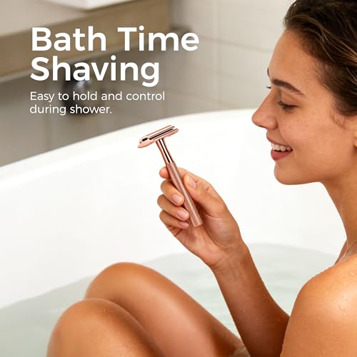 ZOMCHI Safety Razor for Men&Women with 5 Double Edge Safety Razor Blades, Double Edge Razor, Reusable Razor, Plastic Free ? Rose Gold