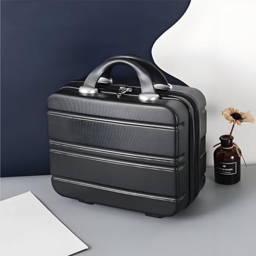 Mini Hard Shell Cosmetic Travel Case, 12 Inch Small Portable Makeup Train Case with Elastic Band Handle, Pressure-proof ABS Carrying Suitcase Toiletry Box for Travel, Camping, Black