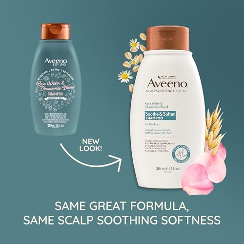 Aveeno Rose Water & Chamomile Shampoo for Dry Hair, Hydrating, 12 fl oz(Packaging May Vary)