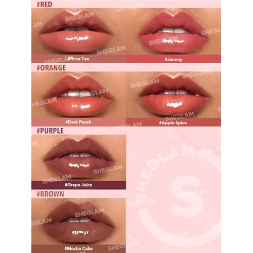 SHEGLAM Glaze Daze Lip Gloss Shiny Tinted Lip Gloss High Gloss Finish Plumping Lip Care Nourishing Not Easy to Fade Liquid Lip Cosmetics-Jammy