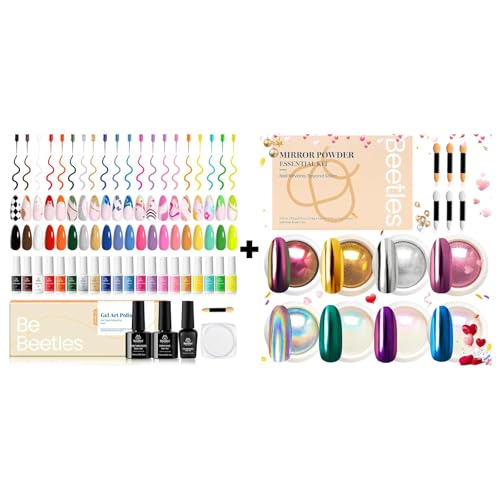 Beetles Gel Liner Nail Art Polish Set with Chrome Nail Powder Mirror Effect Manicure Nails Art Decoration