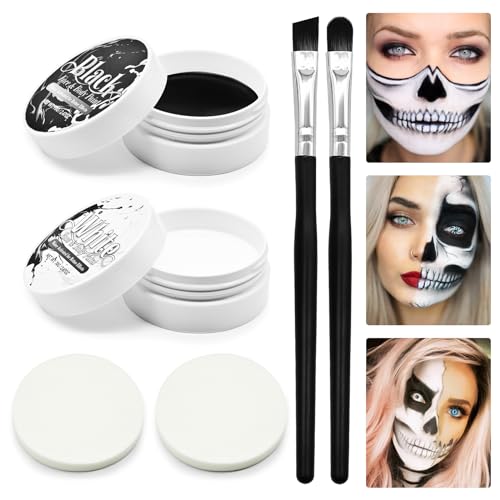 Black and White Face Paint Set - 2.47 oz Halloween Face Body Paint Skeleton Ghost Skull Cosplay Costume Professional SFX Corpse Special Effects Makeup Kit for Adults Kids Full Coverage Skin Paints
