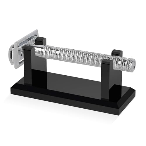 Linkidea Acrylic Men's Razor Stand, Stable Bathroom Holder for Safety Razors, Easy Clean, Compatible with Viking Blade Chief & Shaving Revolution Razors (Black)