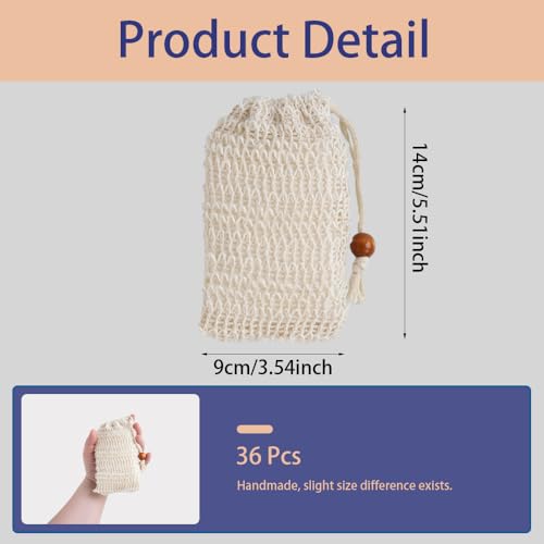 36 Pack Soap Saver Bags, Natural Cotton Linen Soap Pouch Mesh with Drawstring, Exfoliating Shower Bar Soap Holder for Bath Foaming and Drying Scrubber
