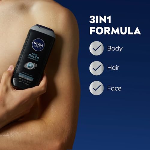 NIVEA MEN Deep Clean Rock Salts Body Wash with Scrub Particles and Natural Rock Salt,Exfoliating Body Wash for Men,Cleanses Without Drying Skin,16.9 Fl Oz Bottle,(Pack of 6)