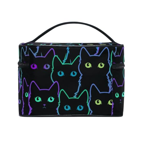 Cosmetic Bag Colorful Neon Cat Travel Makeup Organizer Bag Portable Train Case for Women Girls