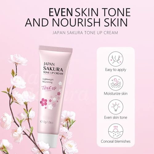 Facial Moisturizer Tone-up Cream, Sakura Essence Glow Face Moisturizer Cream 1.06 Fl OZ Hydrating & Smooth Dry Skin Lightweight Nourishing Facial Skin Instant Tone-Up Lazy Face Cream