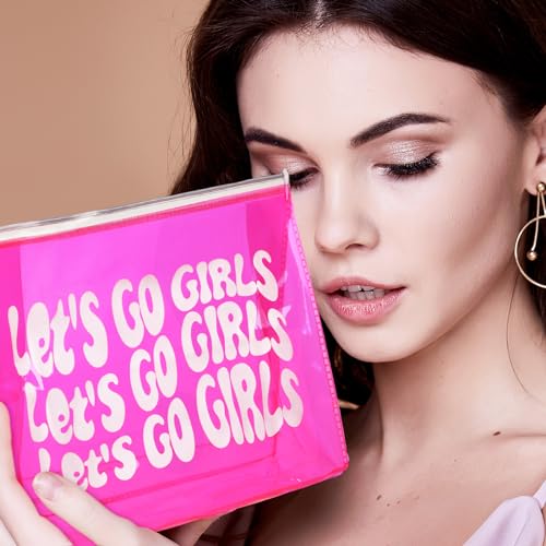 Layhit 8 Pcs Let's Go Girls Pink Bachelorette Makeup Bags Retro Clear Disco Cowgirl Travel Toiletry Case with Zipper Arty Supplies Decorations Gifts for Women