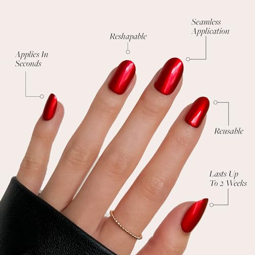 Glamnetic Press-On Nails Bundle - Berry Maroon & Cherry Glaze | Opaque Dark Red Maroon Short Round False Nails | Short Round Bright Cherry Red Nails with a Glaze Finish