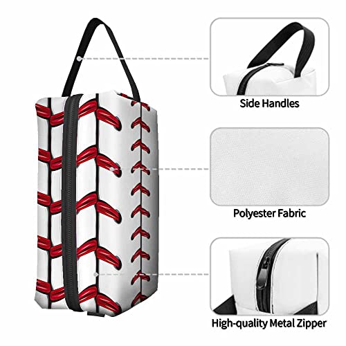 Mxocom Softball Small Makeup Bag for Purse Baseball Red Lace Over White Background Travel Cosmetic Bag Makeup Pouch Portable Versatile Zipper Pouch for Women
