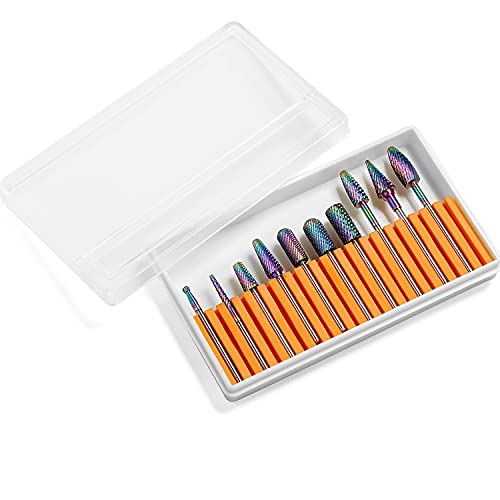 Nail Drill Bits Set, 10Pcs Tungsten Carbide Drill Bits for Nails Remove Acrylic Poly Nail Gel Polish, 3/32" Nail Files for Nail Cutter Cuticle Manicure