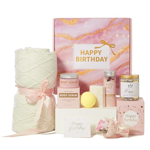 Birthday Gifts for Women - Luxury Home Spa Gift Box with Body Scrub & Bath Salt, Self-Care Relaxing Gifts for Her, Unique Birthday Gift for Wife, Mom, Friend
