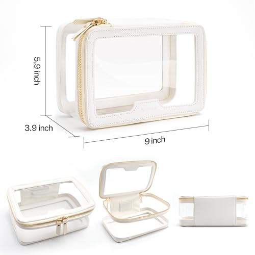 Aveniee Clear Makeup Bag, Large Transparent Cosmetic Pouch with Dual Zippers, Travel Toiletry Case Car Organization for Women Enssantials (Off-White)
