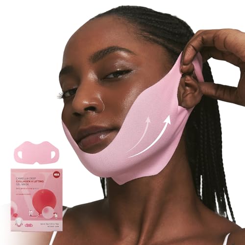ROUND LAB Camellia Deep Collagen V Lifting Gel Mask 14ea | Double-chin Turkey Neck Instant Face Lifting Mask, Cooling and Depuffing Face Toning Belt, Firming Sagging Skin, Korean Skin Care, 10g/0.35oz