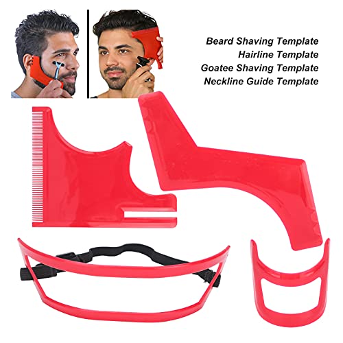 4 Pcs Haircut Tool Kit Hairline,Beard Shaping Tool,Beard Styling Cutting Hairline Grooming Red Plastic Beard Template Set
