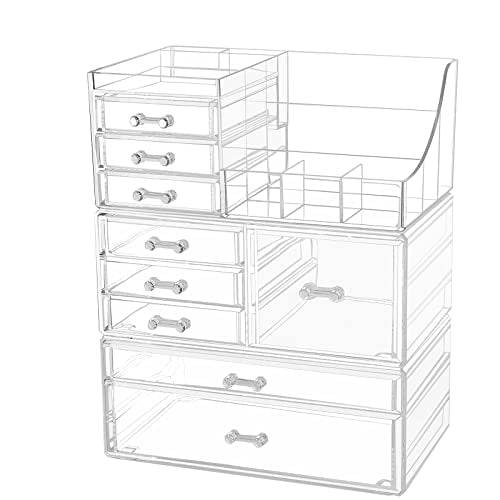 Cq acrylic Makeup Organizer With 9 Drawers,Large Capacity Countertop Organizer for Vanity,Bathroom and Bedroom Desk Cosmetics Organizer for Skin Care,Brushes, Eyeshadow, Lotions, Lipstick, Nail Polish