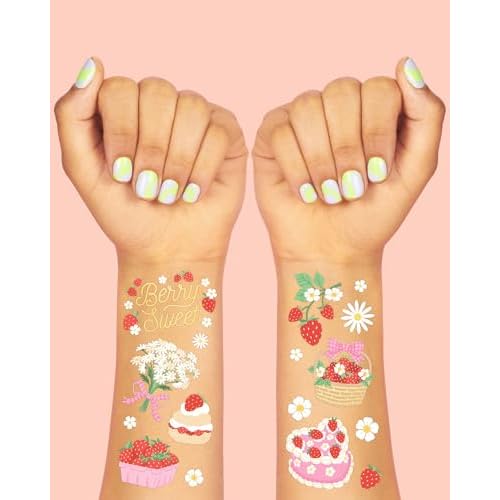 xo, Fetti Strawberry Party Temporary Tattoos - 60 Styles | Dessert Birthday Party Decorations, Berry Sweet Cute Accessory, Garden Tea Theme Favor, Summer Home Activity, Easter Basket