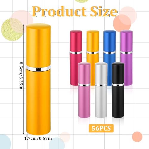 SHENLIU 56 Pcs Perfume Travel Refillable Atomizers Bulk Mini Atomizer Sprayer Perfume Bottle Portable with 56 Pieces Refill Pump Dispenser Pump Transfer Tool for Outgoing (7 Colors, 5 ml)