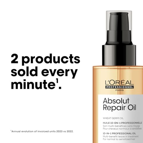 L'Oreal Professionnel Paris Absolut Repair 10-in-1 Oil - Nourishing Multi-Benefit Hair Oil For Dry & Damaged Hair, Repairs Damage Repair & Provides Shine