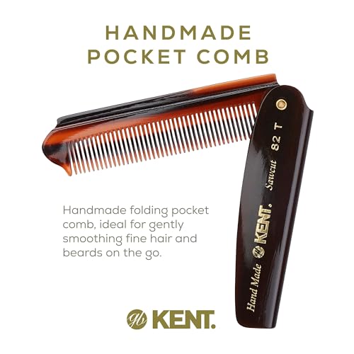 Kent 82T Handmade Folding Pocket Comb for Men, Fine Tooth Hair Comb Straightener for Everyday Grooming Styling Hair, Beard or Mustache, Use Dry or with Balms, Saw Cut Hand Polished, Made in England