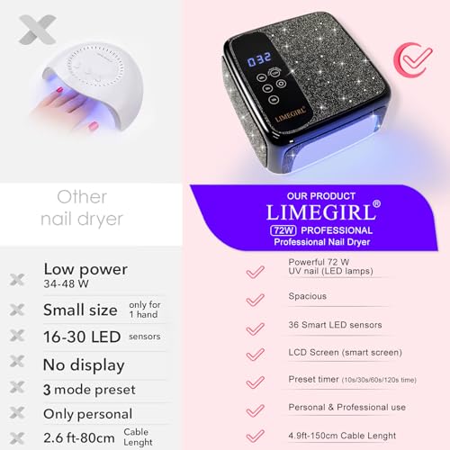 Sparkling Diamond UV Nail Lamp - Cordless, Professional Gel Nail Polish Curing Lamp with 4 Timers & LCD Touch Display, Salon-Grade Diamond UV Nail Dryer