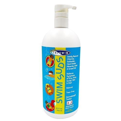 TRISWIM Kids Swim Suds 2-in-1 Tear-Free Shampoo & Body Wash 32oz | Natural Chlorine-Out Formula, Removes Green Tint | No Parabens or Dyes | Gentle for Babies & Toddlers | Watermelon Scent