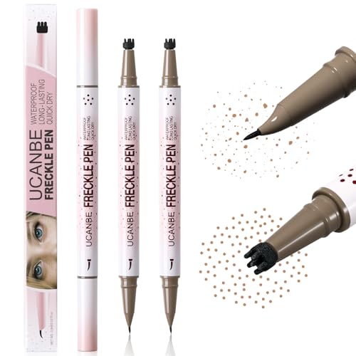 UCANBE 2PCS Dual-Ended Freckle Pen & Freckle Stamp - Precise 15¡Æ Curved Tip Makeup Waterproof & Smudge Proof, Long Lasting Faux Freckles Pencils (02 Natural Coffee)