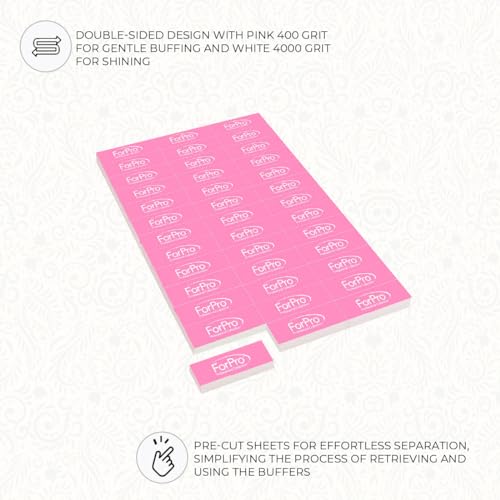 ForPro Professional Collection Sparkle Mini Buffer Sheet, Pre-Cut, Double-Sided Manicure & Pedicure Nail Buffers, Pink 400/White 4000 Grit, 39-Count (Pack of 6)