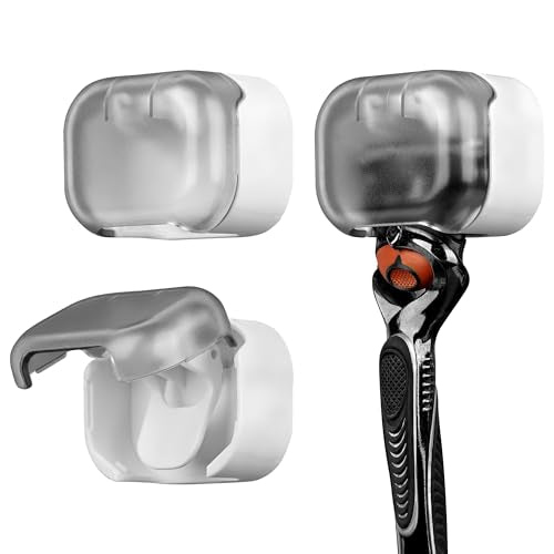 Linkidea 2 Pack Razor Holder, Waterproof Shaver Holder for Shower, Compatible with Gillette Fusion 5, Labs with Exfoliating Bar, Dorco Pace 6 Pro, Harry's 5 Blade (Grey)
