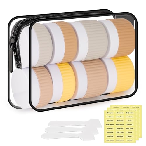 8 Pack Travel Bottles TSA Approved 1oz 3oz Leak Proof Silicone Squeezable Containers in Clear Bag for Cosmetic Face Hand Body Cream