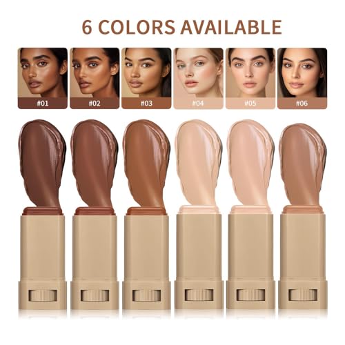 Serum-Boosted Beauty Balm & Skin Tint Stick - Solid Tinted Moisturizing Serum for Natural Finish Makeup, Full Coverage, Silky Texture (#6, 1Pc)